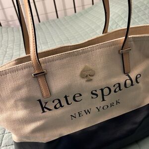 Kate Spade Canvas Tote in Cream and Navy